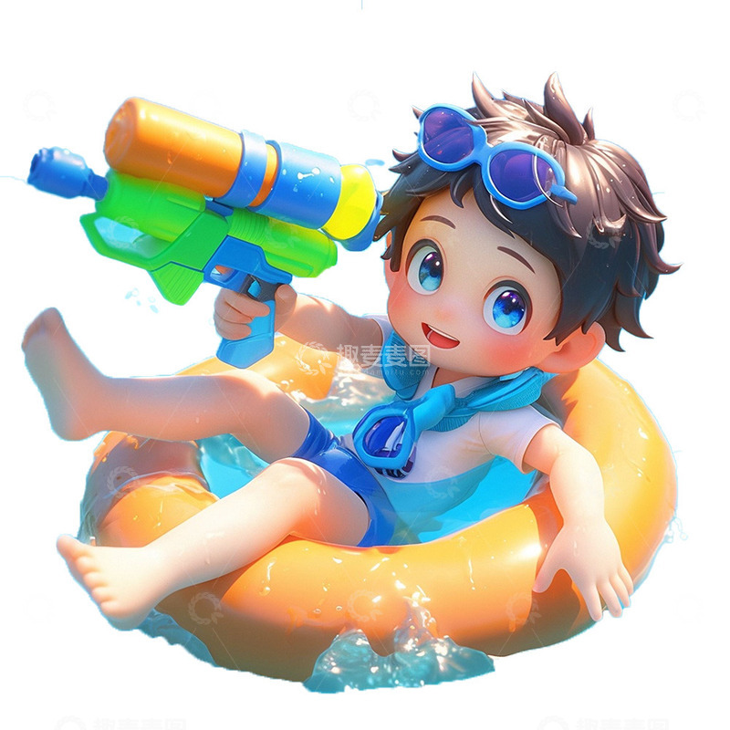高清大图下载【趣麦麦图】阳光卡通男孩游泳圈