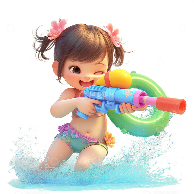 高清大图下载【趣麦麦图】夏日泳池可爱女孩