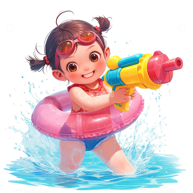 高清大图下载【趣麦麦图】夏天泳池水枪女孩