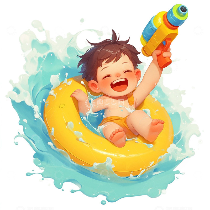 高清大图下载【趣麦麦图】夏日海边游泳的男孩