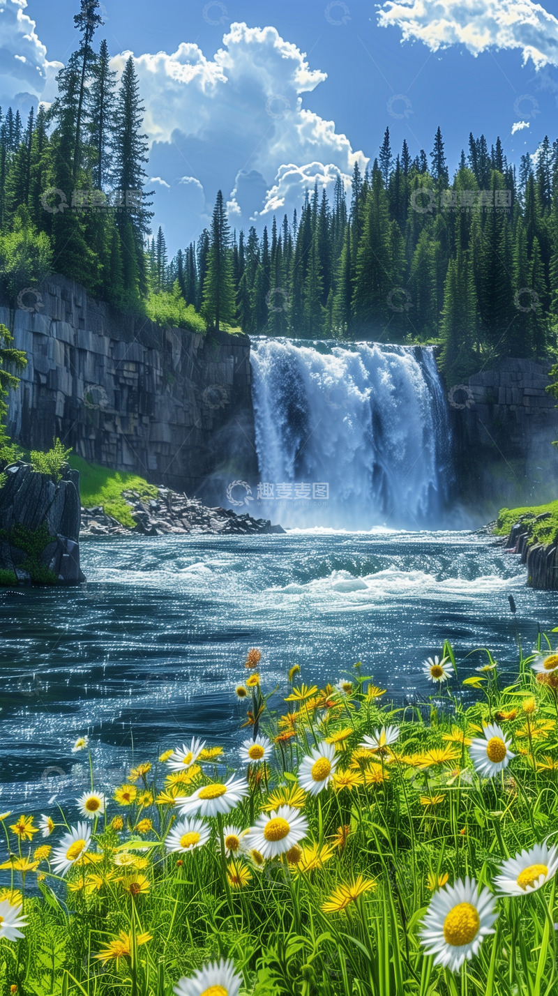 高清大图下载【趣麦麦图】美丽唯美瀑布树林风景