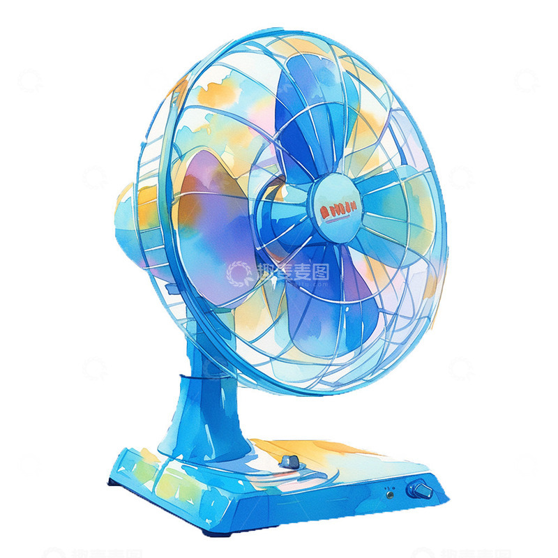 高清大图下载【趣麦麦图】清凉水彩蓝色风扇