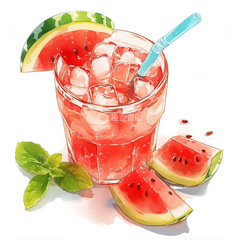 高清大图下载【趣麦麦图】冰镇西瓜冰块西瓜汁饮品