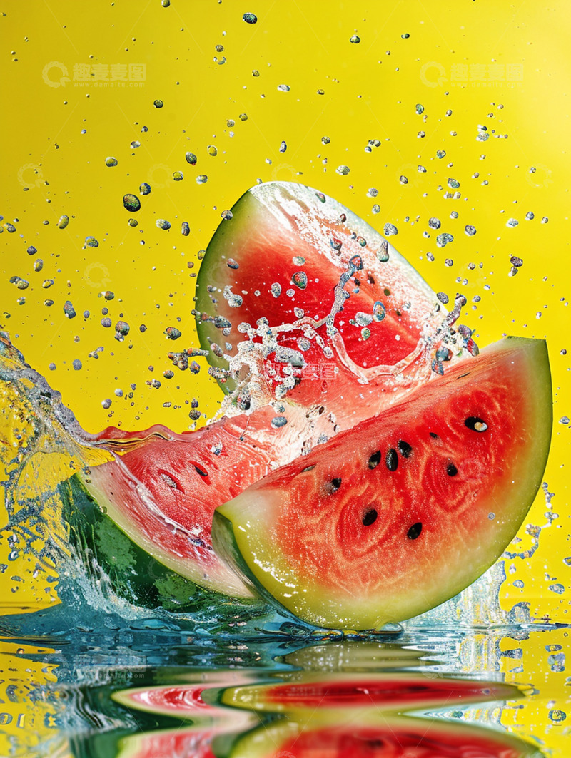 高清大图下载【趣麦麦图】夏日黄色背景西瓜图