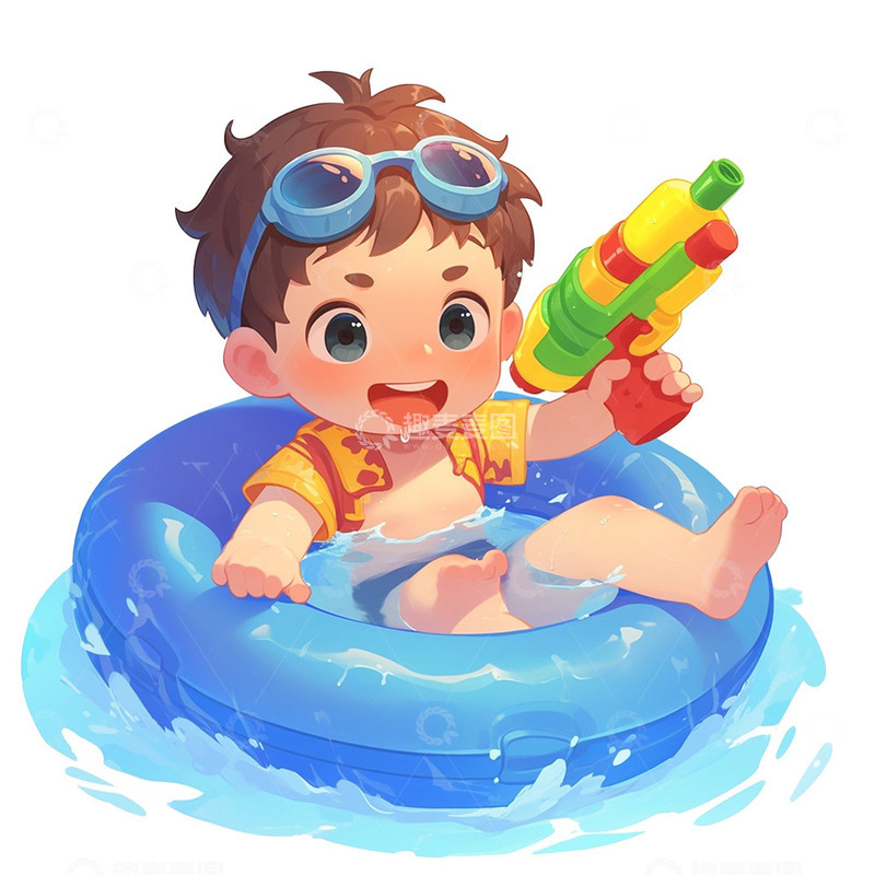 高清大图下载【趣麦麦图】卡通男孩游泳圈