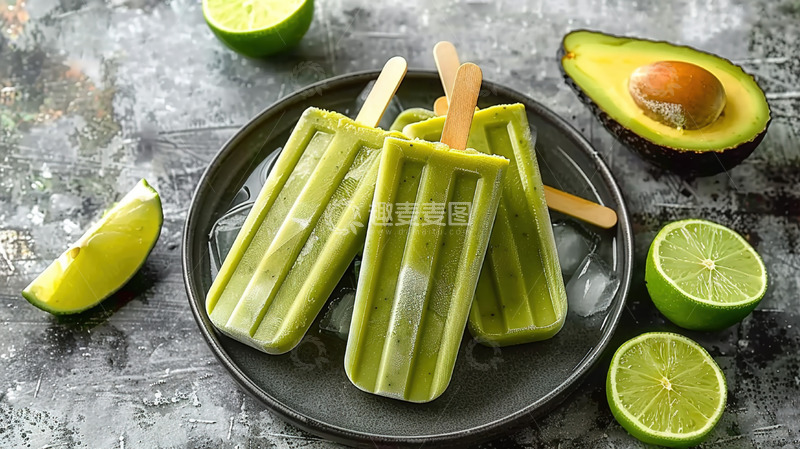 高清大图下载【趣麦麦图】绿色柠檬雪糕冰凉清新夏日冰棒