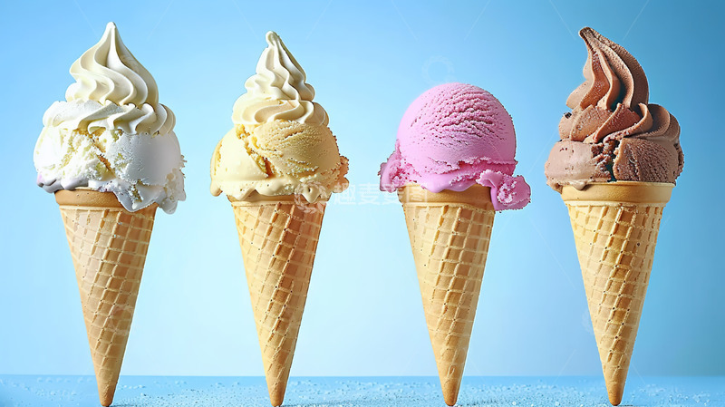 高清大图下载【趣麦麦图】四个奶油甜筒清新冰凉夏日甜食