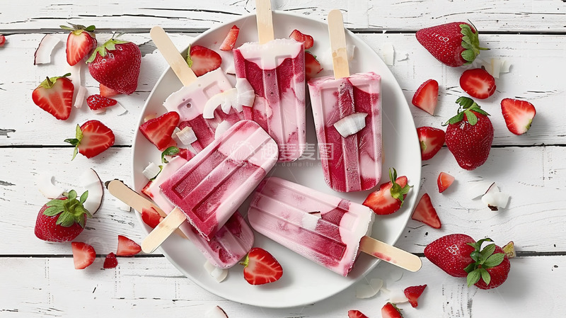高清大图下载【趣麦麦图】草莓水果夏日夏季冰棍雪糕摄影