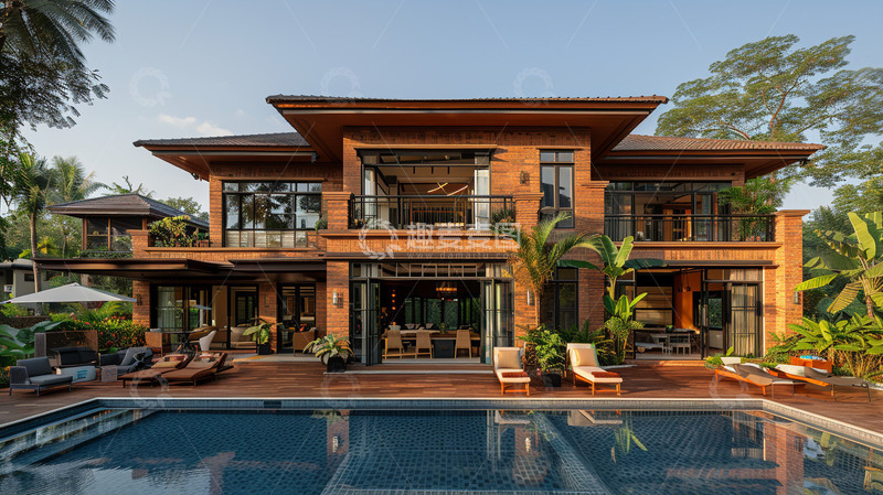 高清大图下载【趣麦麦图】游泳池的别墅效果图