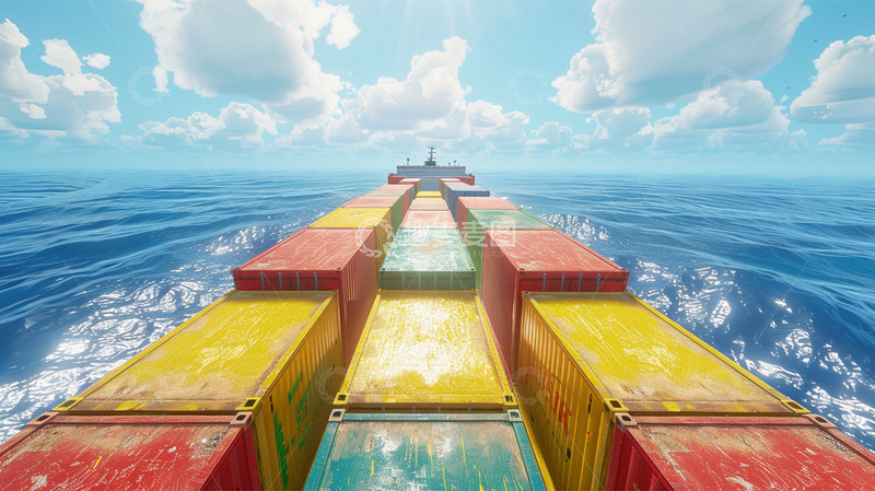 高清大图下载【趣麦麦图】集装箱货船蓝天白云大海物流运输