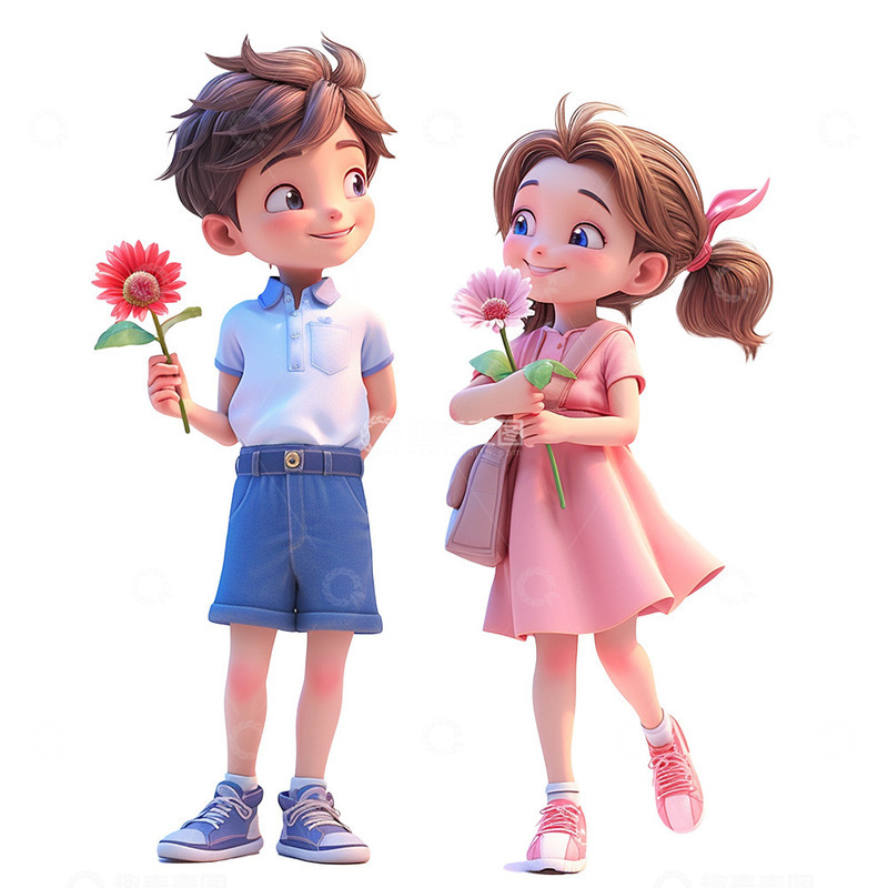 高清大图下载【趣麦麦图】拿着花朵的情侣