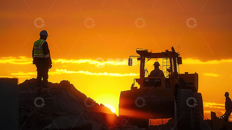高清大图下载【趣麦麦图】叉车工地工人工作场景剪影