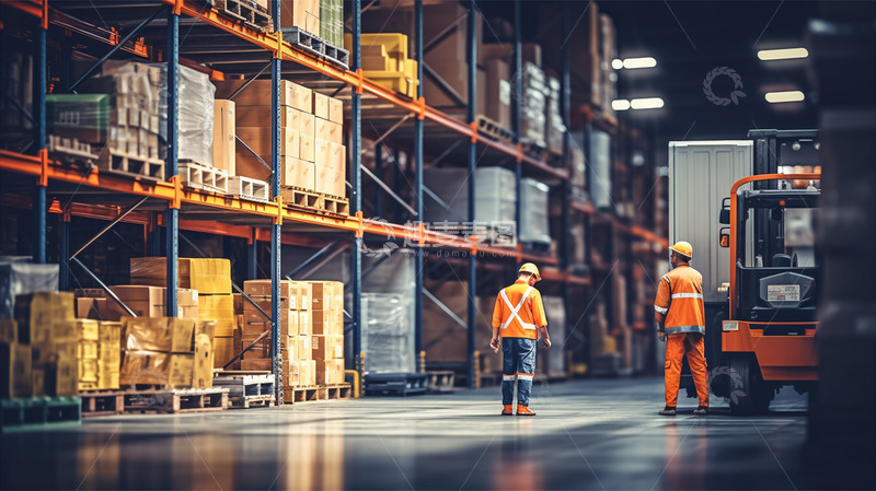 高清大图下载【趣麦麦图】物流运输货物货架工人叉车工作场景