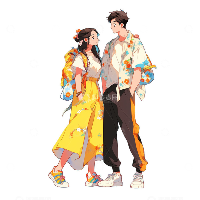 高清大图下载【趣麦麦图】情人节青年情侣约会