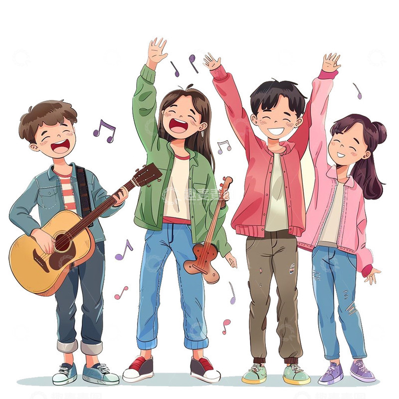 高清大图下载【趣麦麦图】一起唱歌表演青年人物