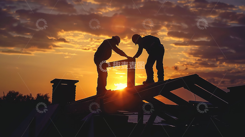 高清大图下载【趣麦麦图】工地工人傍晚工作劳动剪影背影