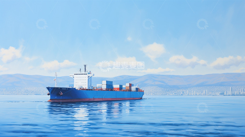 高清大图下载【趣麦麦图】轮船蓝天白云货船蓝色物流运输唯美场景
