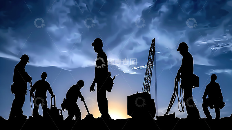 高清大图下载【趣麦麦图】工地劳动工人人物工作背影剪影