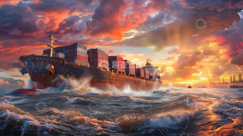 高清大图下载【趣麦麦图】海浪轮船货船集装箱物流运输唯美场景