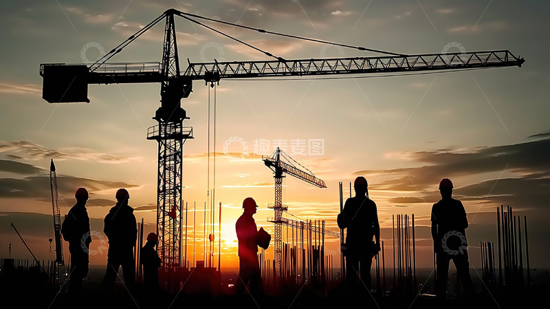高清大图下载【趣麦麦图】建筑工地工人工作剪影场景