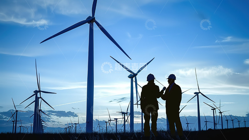 高清大图下载【趣麦麦图】风力发电工人检测检查背影