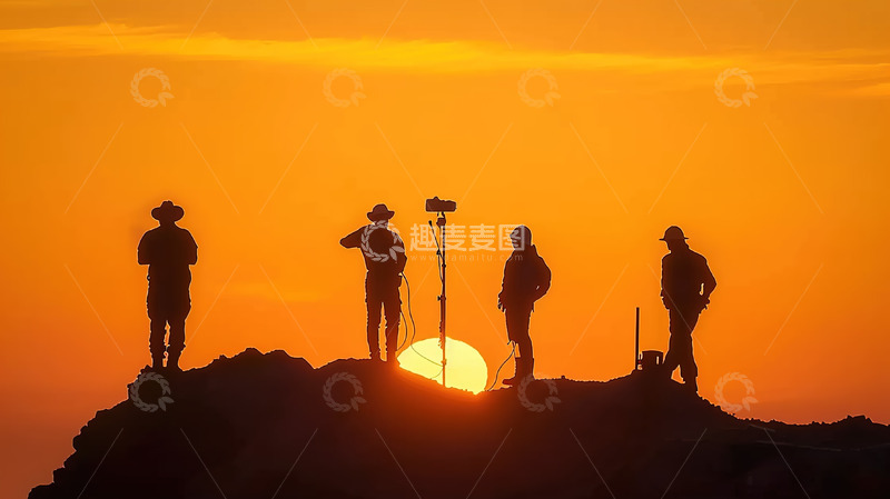 高清大图下载【趣麦麦图】工人工地沟通交流背影剪影傍晚