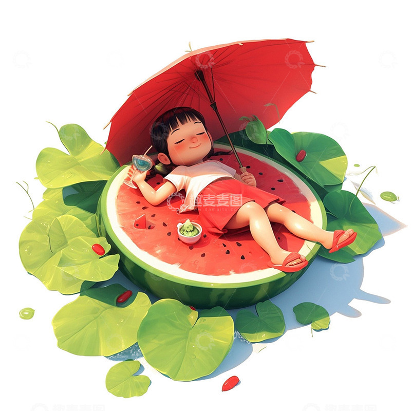 高清大图下载【趣麦麦图】躺在西瓜上的女孩