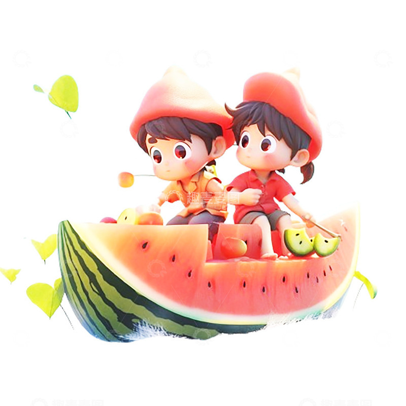 高清大图下载【趣麦麦图】坐在西瓜上的小孩