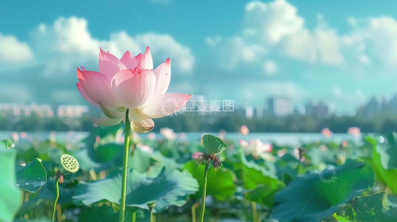 高清大图下载【趣麦麦图】蓝天白云荷塘荷花景色唯美摄影
