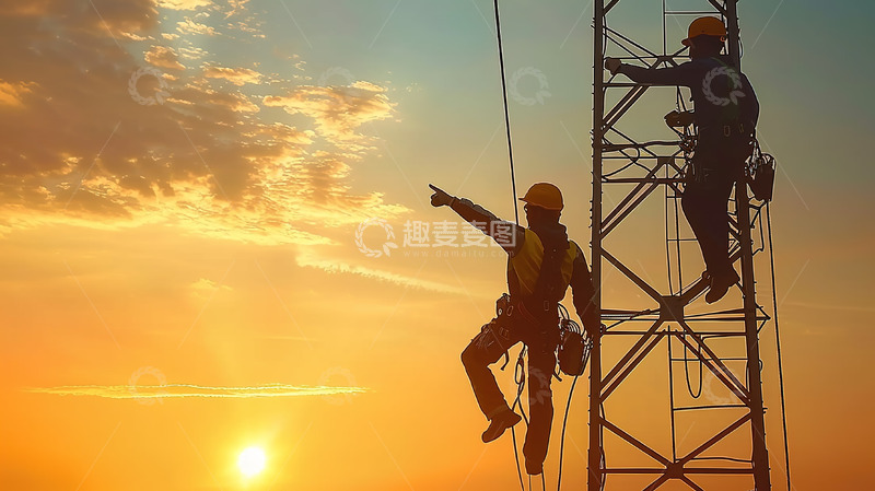 高清大图下载【趣麦麦图】工人电网维修高空工作人物形象