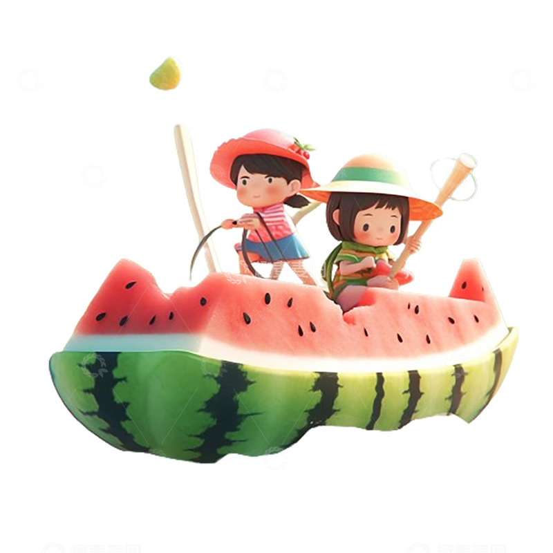高清大图下载【趣麦麦图】西瓜船上探险的小孩