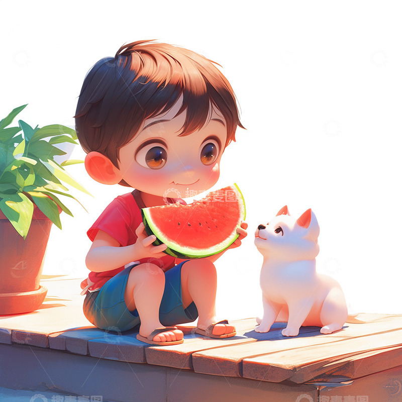 高清大图下载【趣麦麦图】阳光西瓜男孩