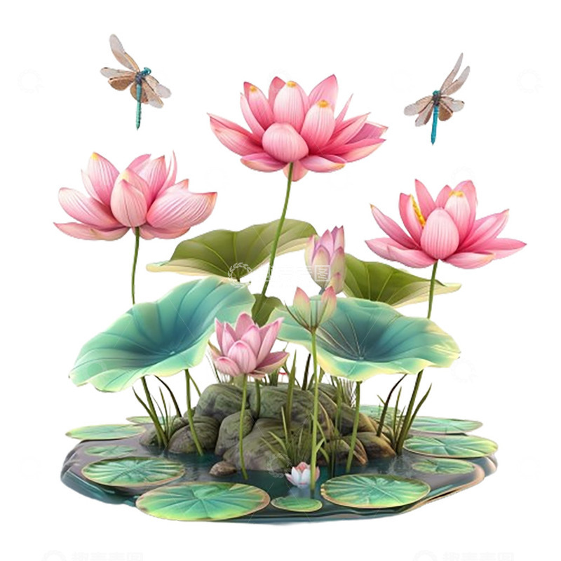 高清大图下载【趣麦麦图】夏日荷花荷叶蜻蜓