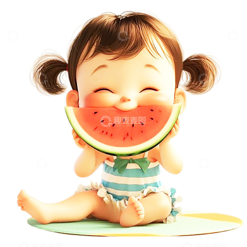 高清大图下载【趣麦麦图】吃西瓜的可爱小孩