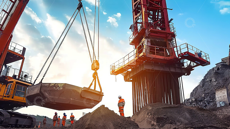 高清大图下载【趣麦麦图】建筑工地塔吊工作工人场景