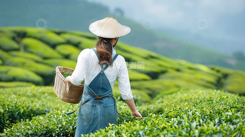 高清大图下载【趣麦麦图】采茶茶园女孩女性人物形象