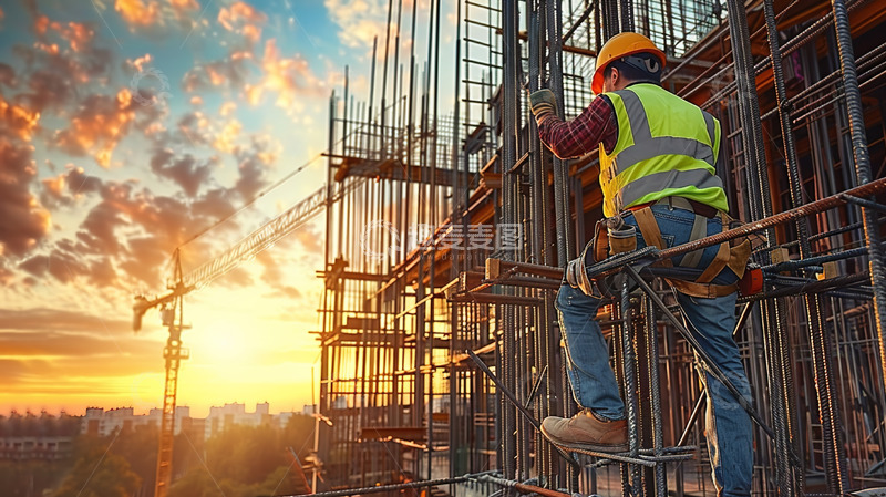 高清大图下载【趣麦麦图】建筑工地钢筋捆绑工人工作背影