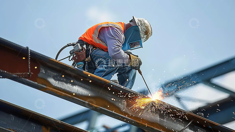 高清大图下载【趣麦麦图】焊接工人高空劳作工作场景人物