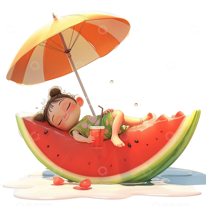 高清大图下载【趣麦麦图】西瓜遮阳伞女孩