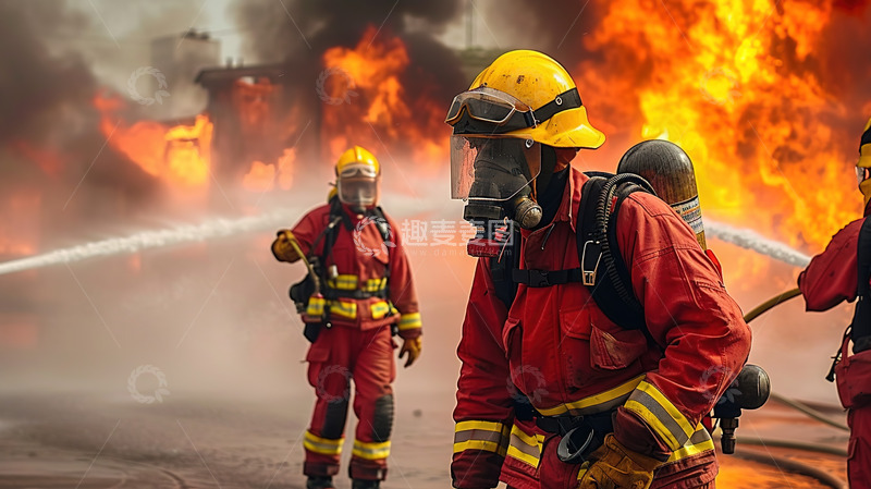 高清大图下载【趣麦麦图】消防人员救火救灾场景人物形象