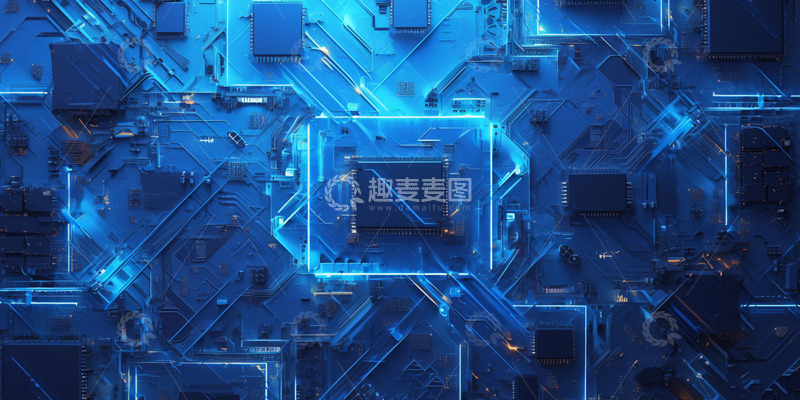 高清大图下载【趣麦麦图】蓝色芯片商务背景