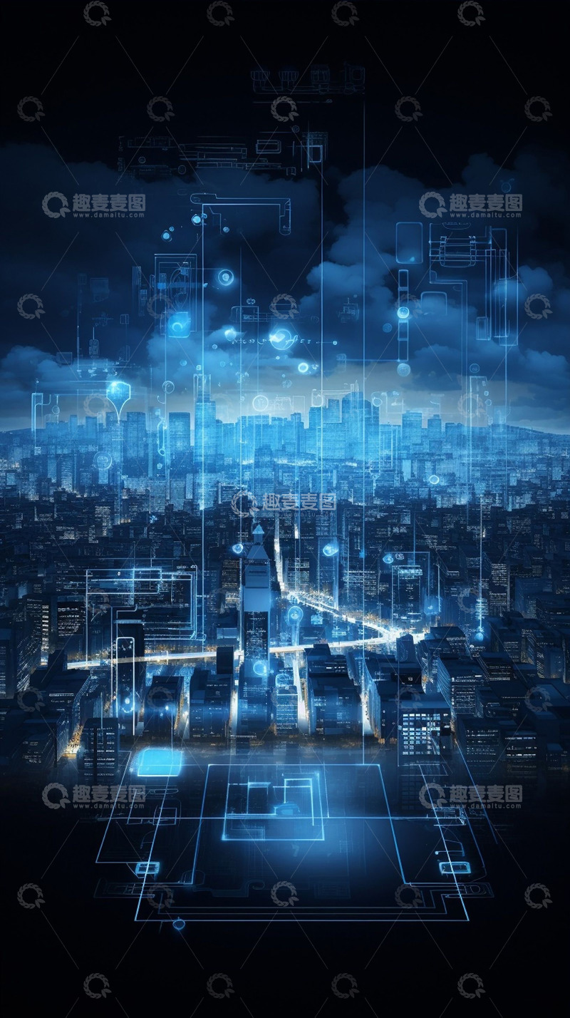 高清大图下载【趣麦麦图】科技感蓝色光效建筑