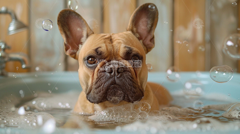 高清大图下载【趣麦麦图】狗狗在浴缸里洗澡