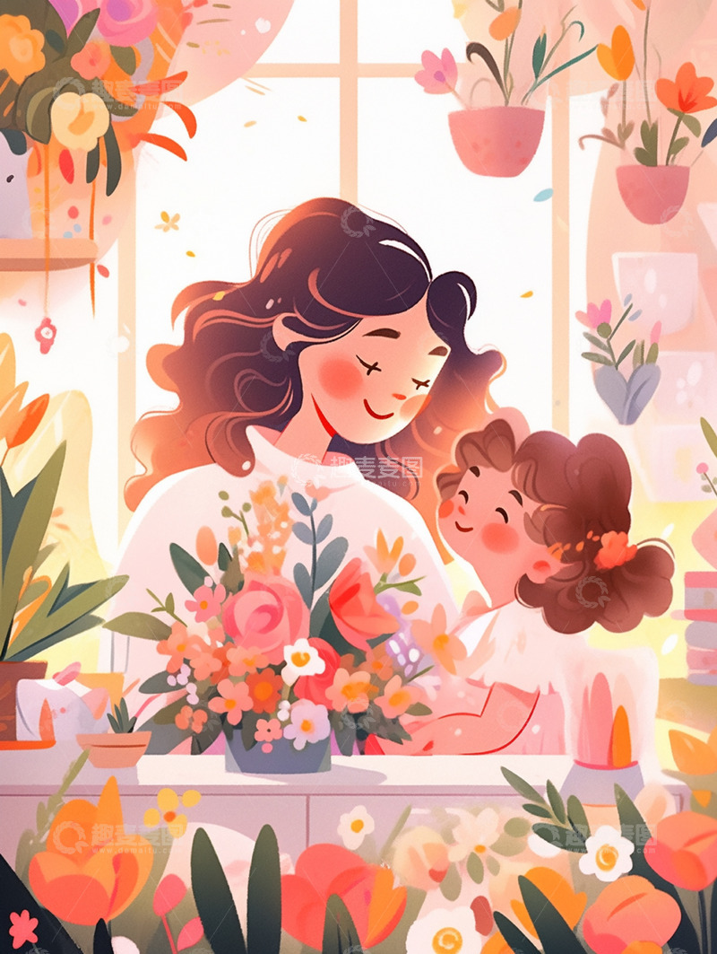高清大图下载【趣麦麦图】母亲节亲子时间