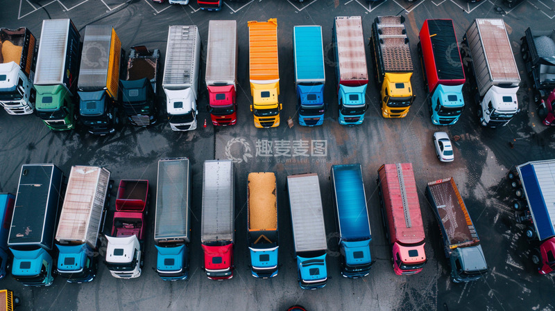 高清大图下载【趣麦麦图】卡车停放在码头俯视图