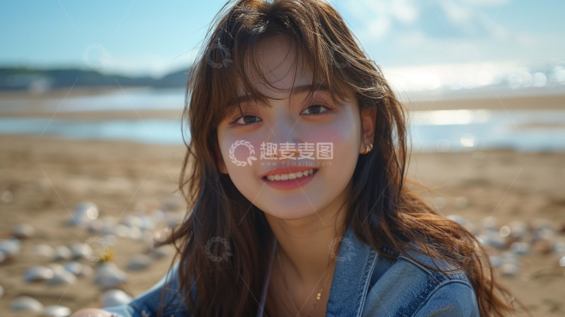 高清大图下载【趣麦麦图】在海边微笑着的女生