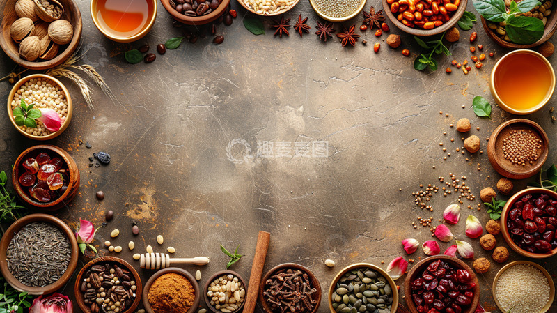 高清大图下载【趣麦麦图】五谷杂粮放在桌上流出一片空白