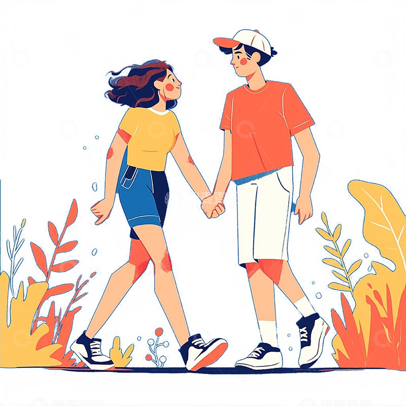 高清大图下载【趣麦麦图】卡通运动风情侣