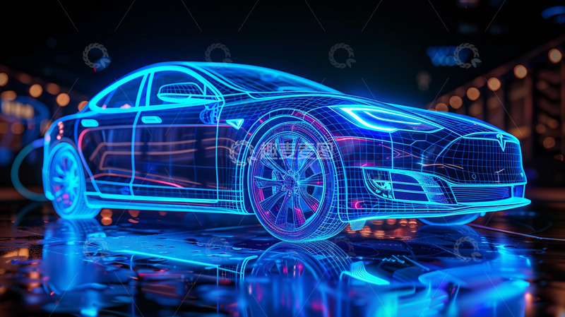 高清大图下载【趣麦麦图】蓝色线条绘制的汽车