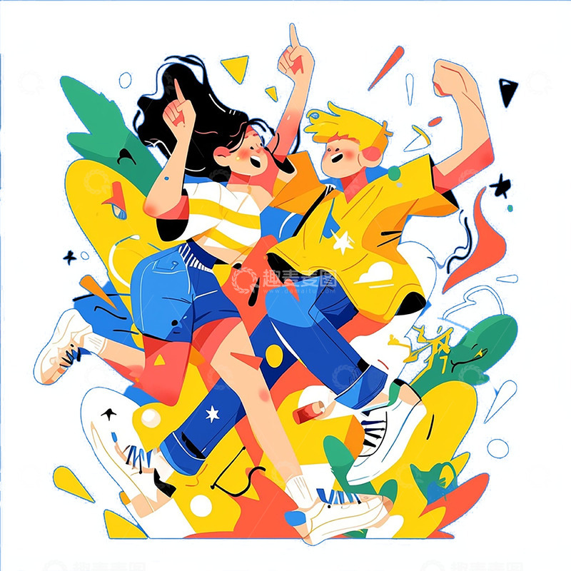 高清大图下载【趣麦麦图】卡通摇滚情侣